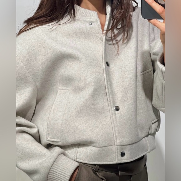 NWT Zara Soft Cropped Bomber Jacket with Pockets XXL Off-White Ecru - Picture 4 of 13